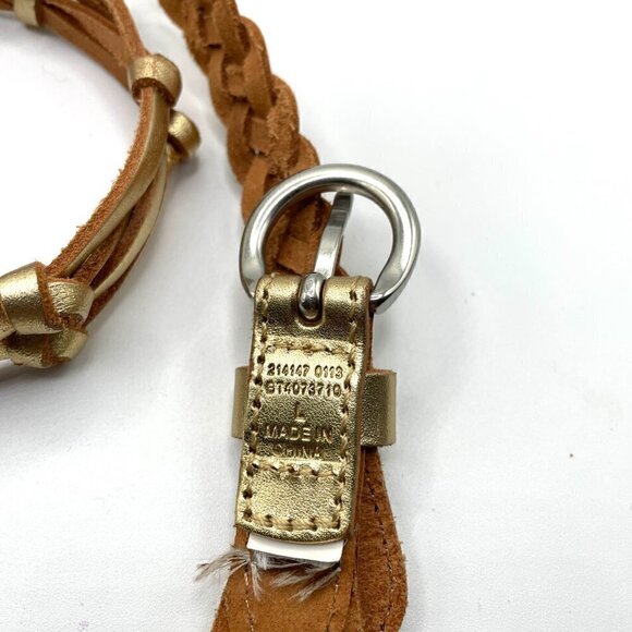 Fossil Braided Woven Gold Metallic Leather Waist Belt Women\'s Large main image 5